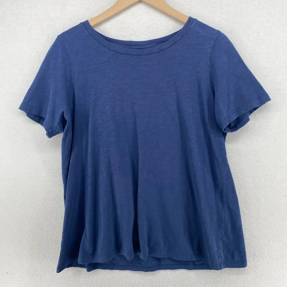 EILEEN FISHER Top L Slub Organic Cotton Jersey Crewneck Short Sleeve Blue